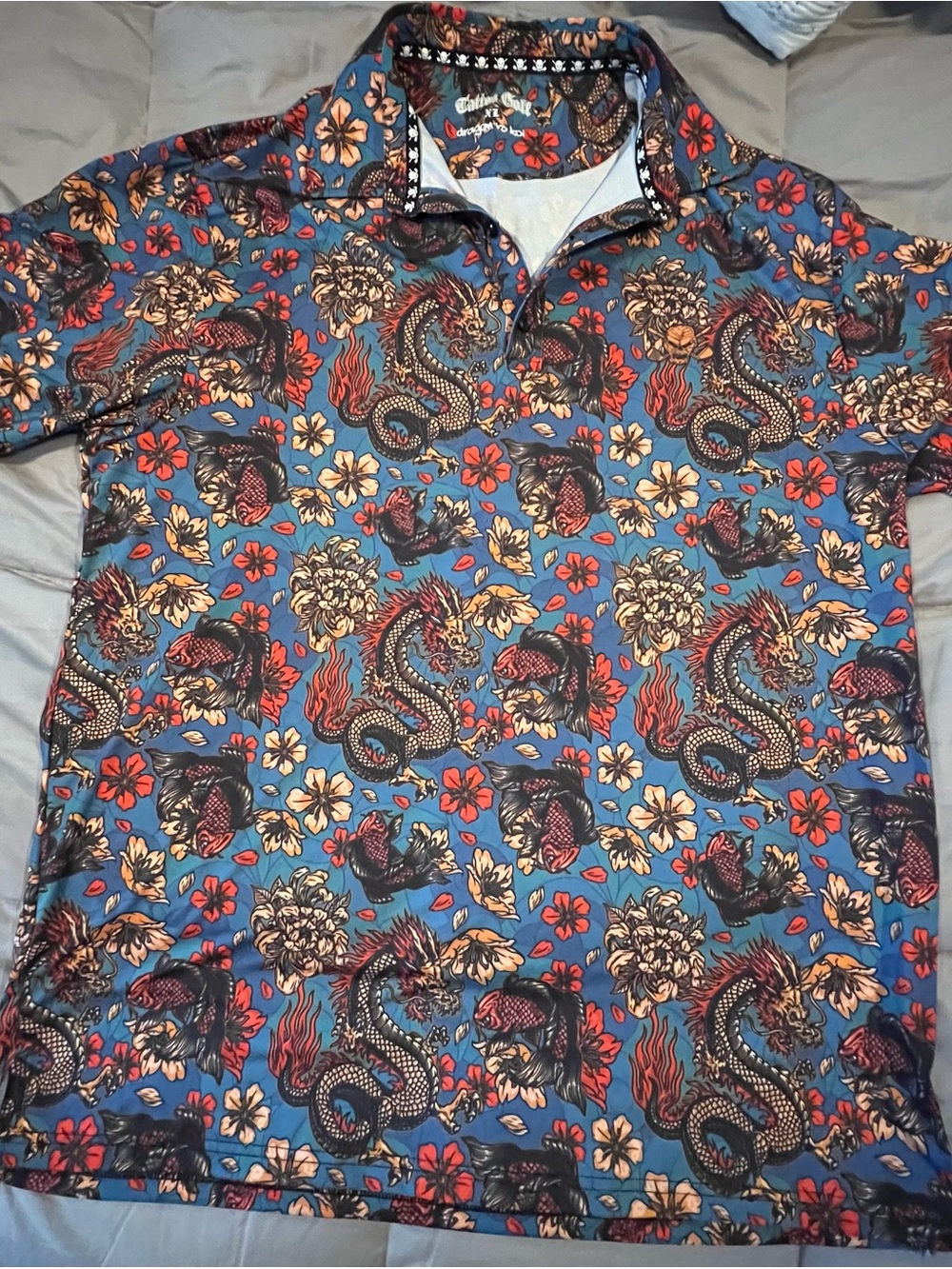 Tattoo Golf: Men's Dragon vs Koi Cool-Stretch Golf Shirt - Multicolor Sz:XL